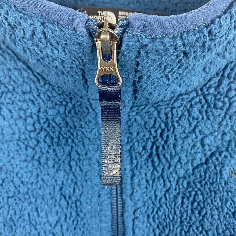 The North Face Fleece Jacket Kids Large Blue Sherpa Full Zip Pockets Casual Boys